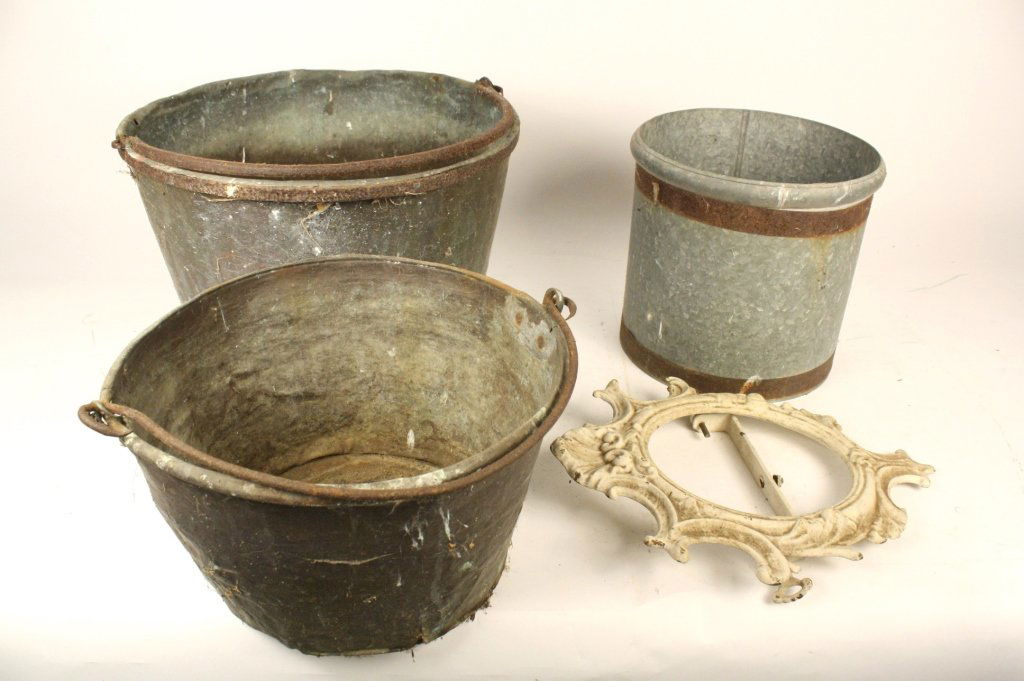 Group Lot Antique Metal Planters and Frame (1 of 4)