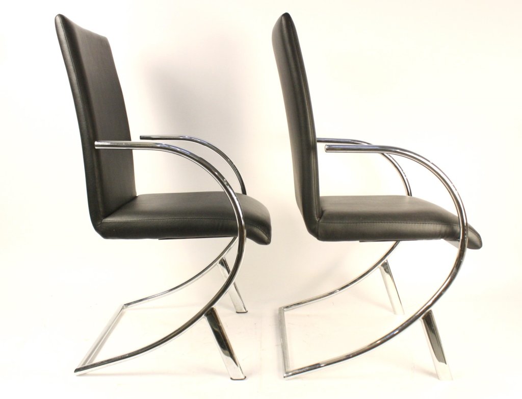 Pair Mid Century Modern Black Chrome Armchairs (1 of 8)
