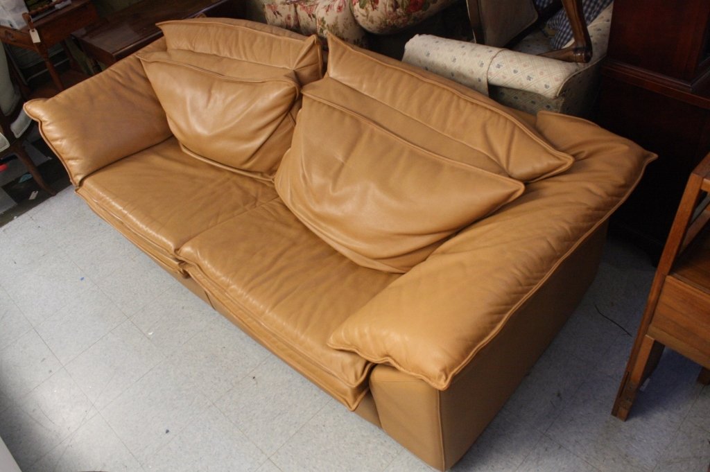 Camel Color Three Seat Leather Sofa (1 of 7)