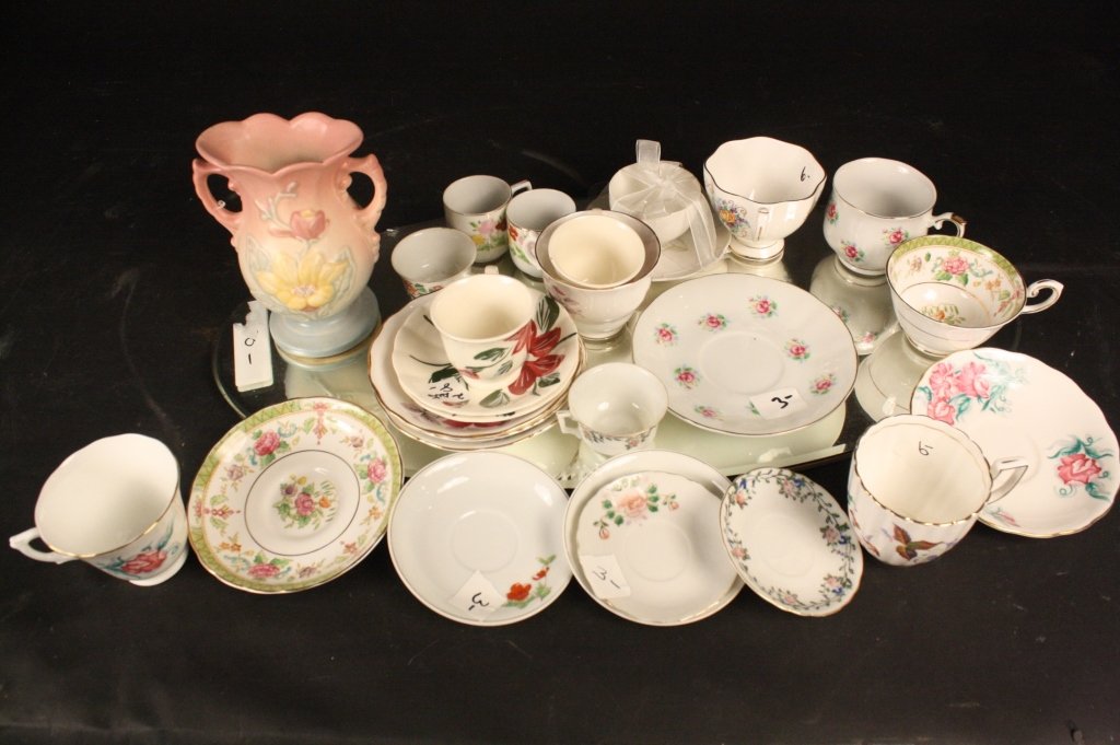 Oval Mirror Tray with English cups saucers (1 of 8)