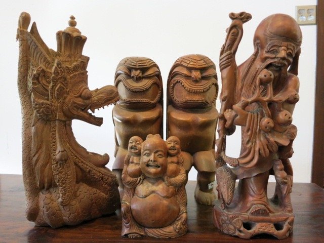 Collection of TEN Wooden Carved Figures: Foreign travels to Africa , India and Mexico by Artists from Bedford Corners, NY