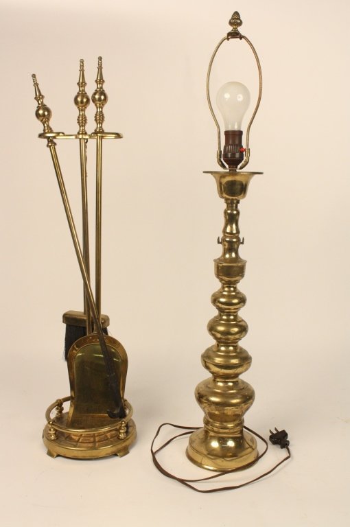 Vintage Brass Candlestick Lamp and Fireplace Tools (1 of 7)