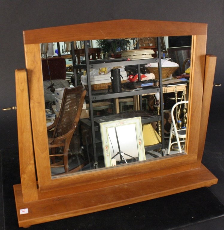 Maple Bureau Mirror with Tilt on Brass Pins: Measures 19h x 23w x 6d.
