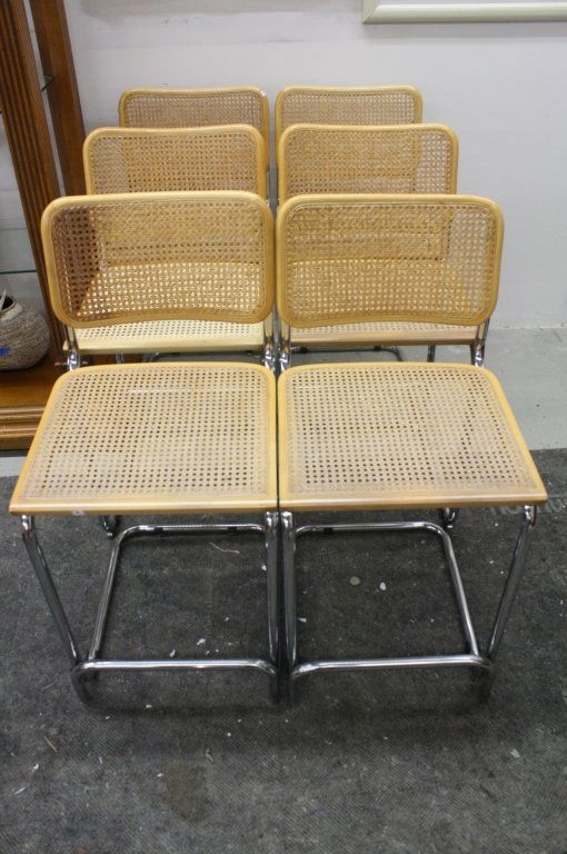 SIX Cane and Bent Chrome Bar Stools with Backs (1 of 8)