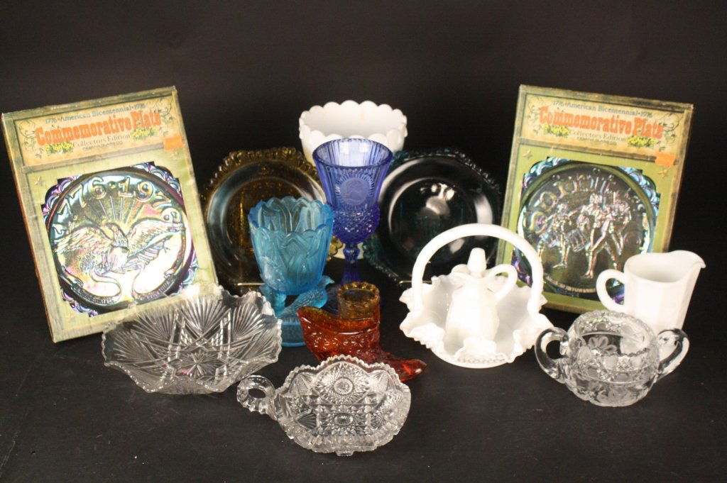 Group Lot Vintage pressed glass, milk glass, (1 of 6)