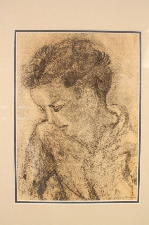 Charcoal drawing female portrait signed (1 of 4)