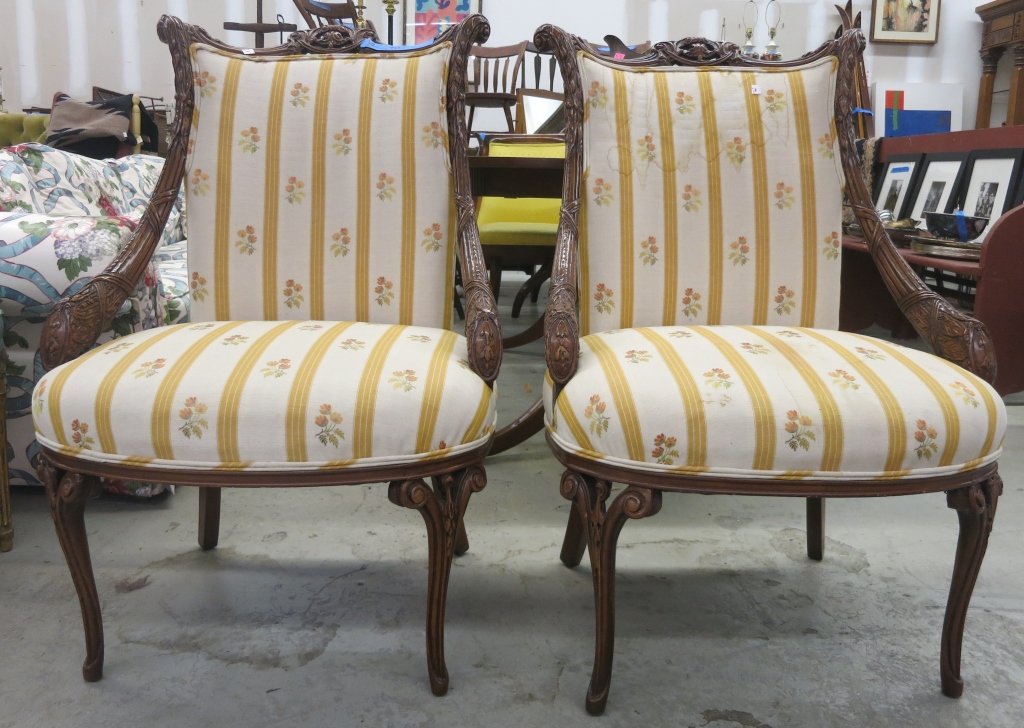 Pair Ornately Carved and Upholstered Side Chairs (1 of 9)