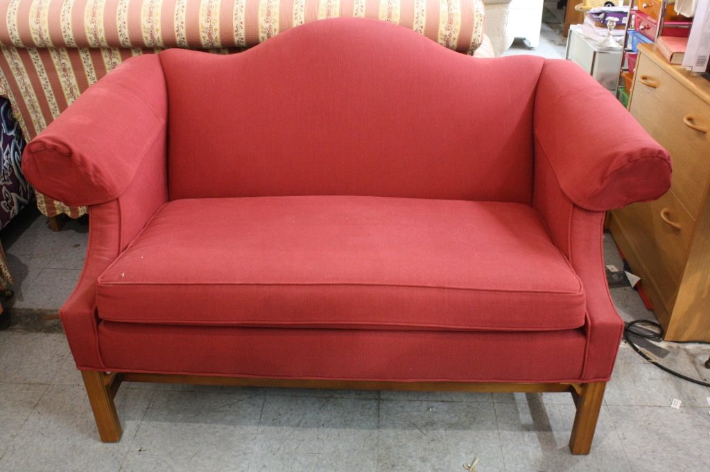 ETHAN ALLEN Terracotta Camelback Love Seat (1 of 6)