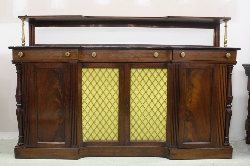 Inlaid and Lattice  Mahogany Buffet Raised Shelf (1 of 9)