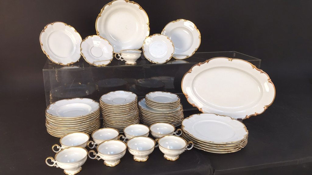 Partial Dinner Service White and Gold Porcelain (1 of 7)