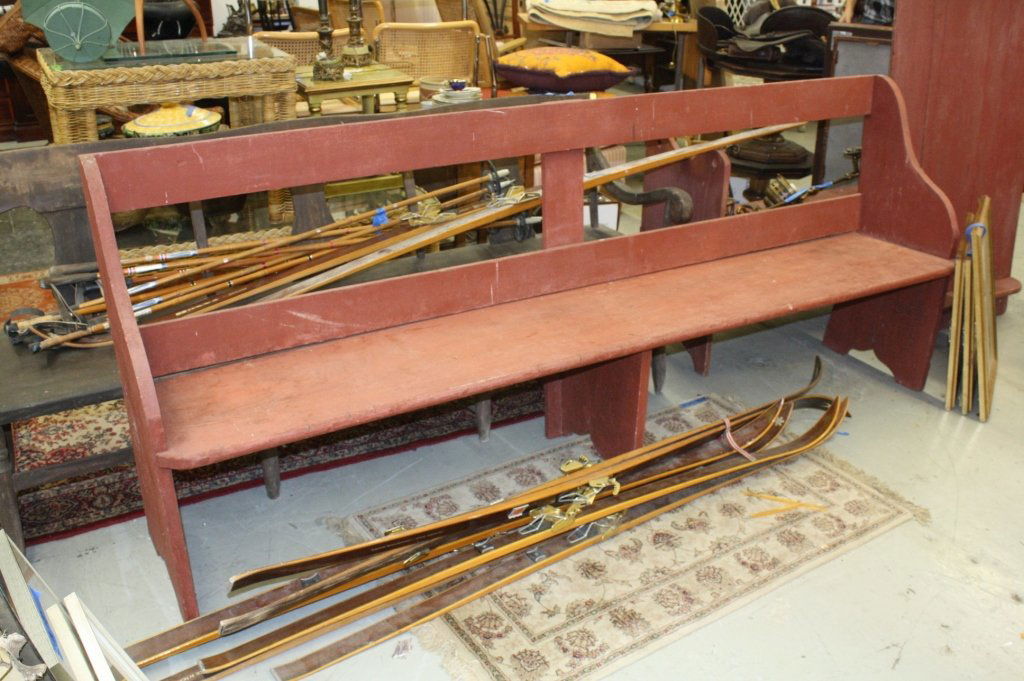 Antique Red Painted Country Bench (1 of 2)