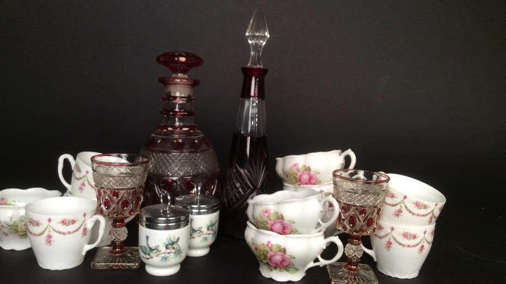 Cranberry Glass Cut Crystal Tea Cups (1 of 10)