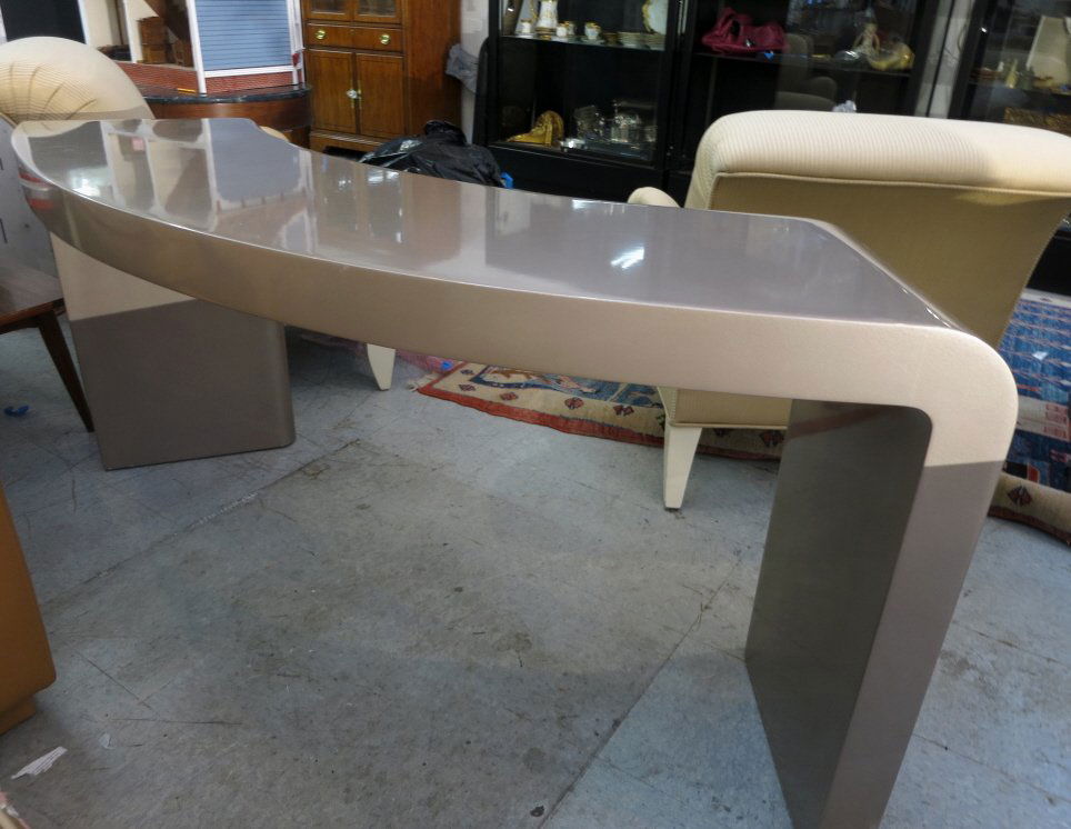 Mid Century Modern Pewter Color Console Table (1 of 10)