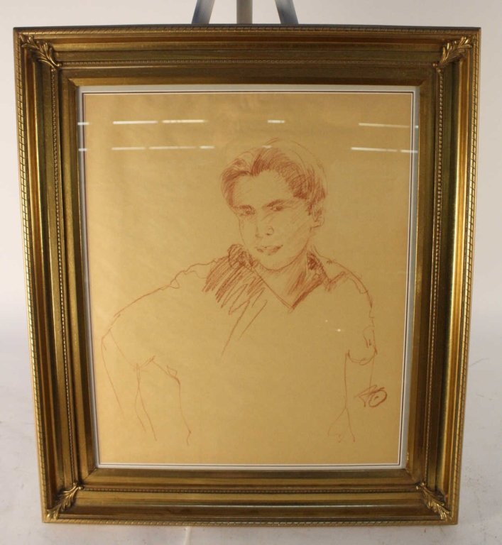 Gold Framed Red Pencil Portrait Signed Jason Verso (1 of 6)