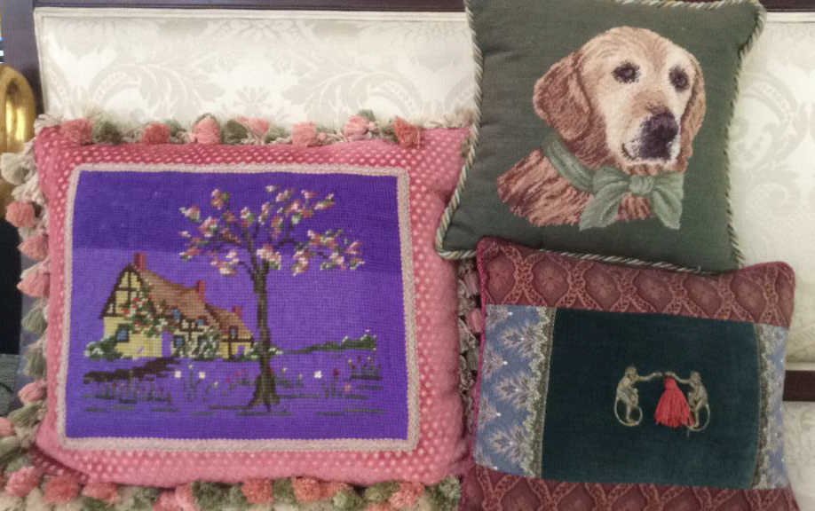 Three Needlepoint Pillows House, Dog, Monkey (1 of 8)