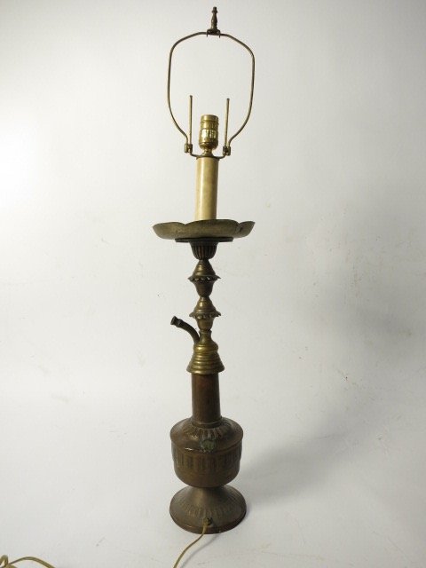 Antique Oriental Brass Hooka Lamp c. 1900 (1 of 3)