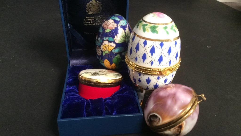3 porcelain pill boxes 1 cloisonné egg (1 of 9)
