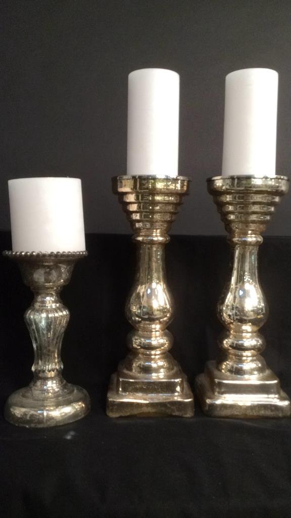 3 Mercury Glass Candle Sticks and Candles (1 of 6)