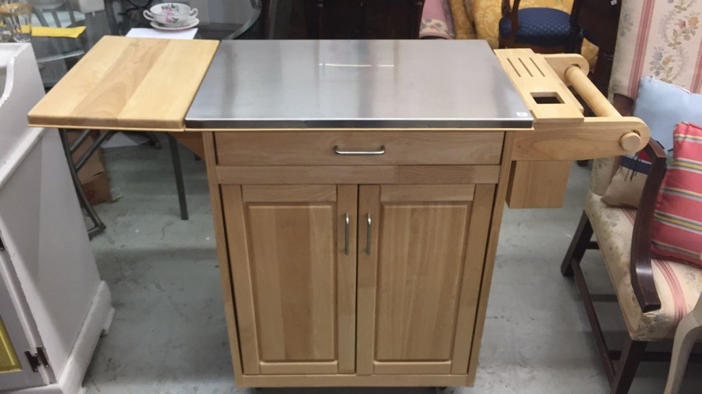 Oak Kitchen Island Bar or Prep Cart on Casters (1 of 5)