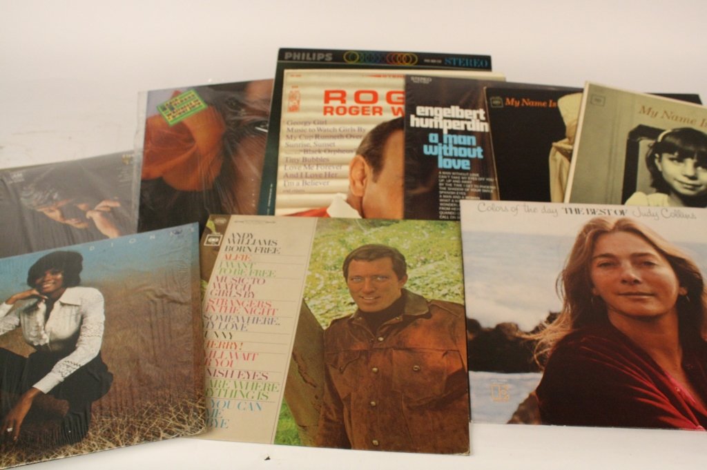 TWELVE c1960's Record Albums of the Times: Including artists: JUDY COLLINS, DIONNE WARWICK, ANDY WILLIAMS, BARBARA STREISANDENGELBERT HUMPERDINCK, ROGER WILLIAMS, RHAPSODIES FOR YOUNG LOVERS, LESTER LANIN, MARIA MULDAUR,BURT BACHARACH, Lightho