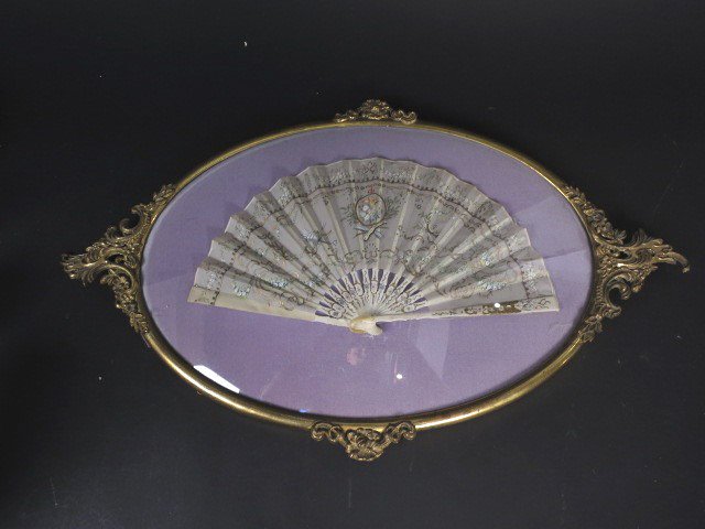 Antique Victorian Painted Fan in Gilded Frame (1 of 7)