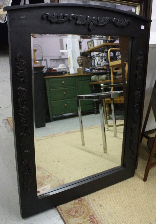 Oak and Acorn Beveled Mirror Carved Black Frame (1 of 6)