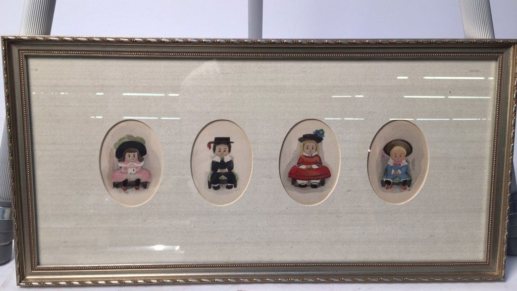 Watercolor Cartoon Children in Oval Matting (1 of 5)