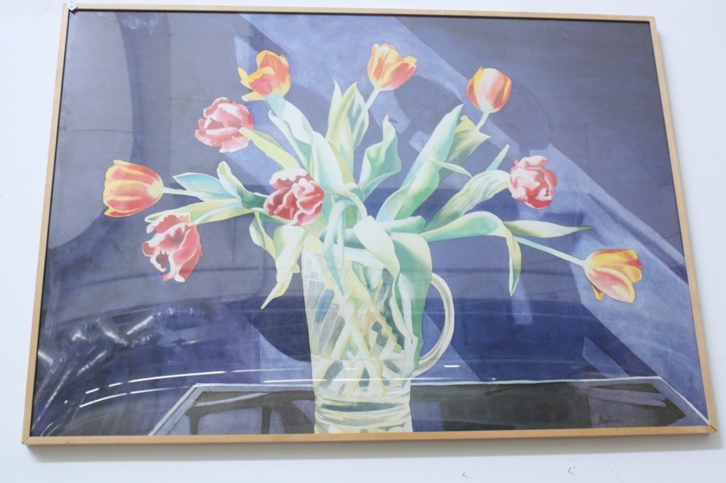 Framed Signed BASTIAN Huge Watercolor Poster (1 of 4)