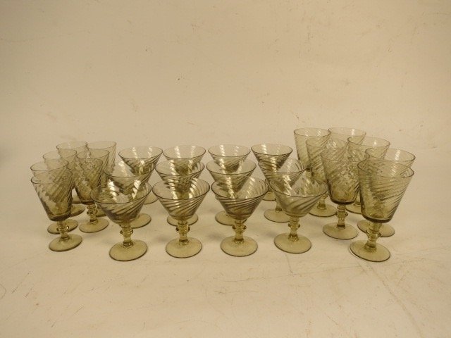 Set of 26 Vintage Green Crystal Stemware c. 1950s (1 of 3)