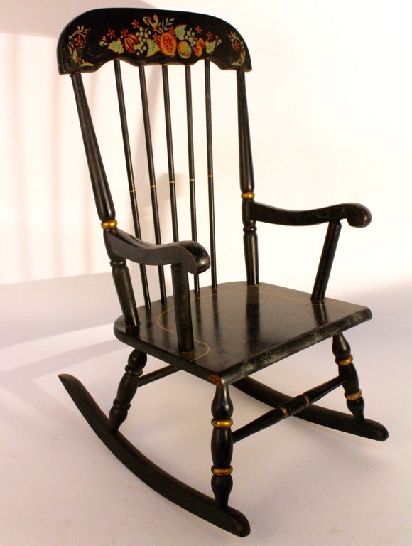 Antique Childs Black Rocker: 28H X 15.5W X 21D