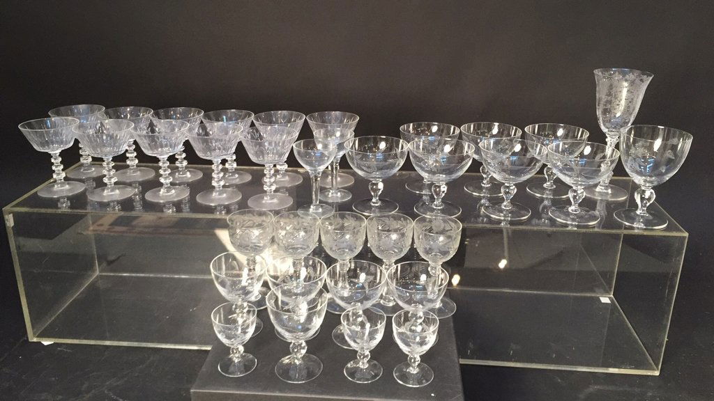Group Lot Etched Crystal Stem Glasses (1 of 9)