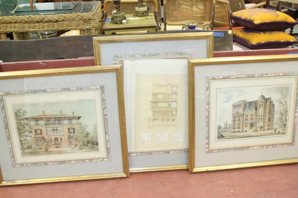 Set of 3 Colored Architectural Prints (1 of 6)
