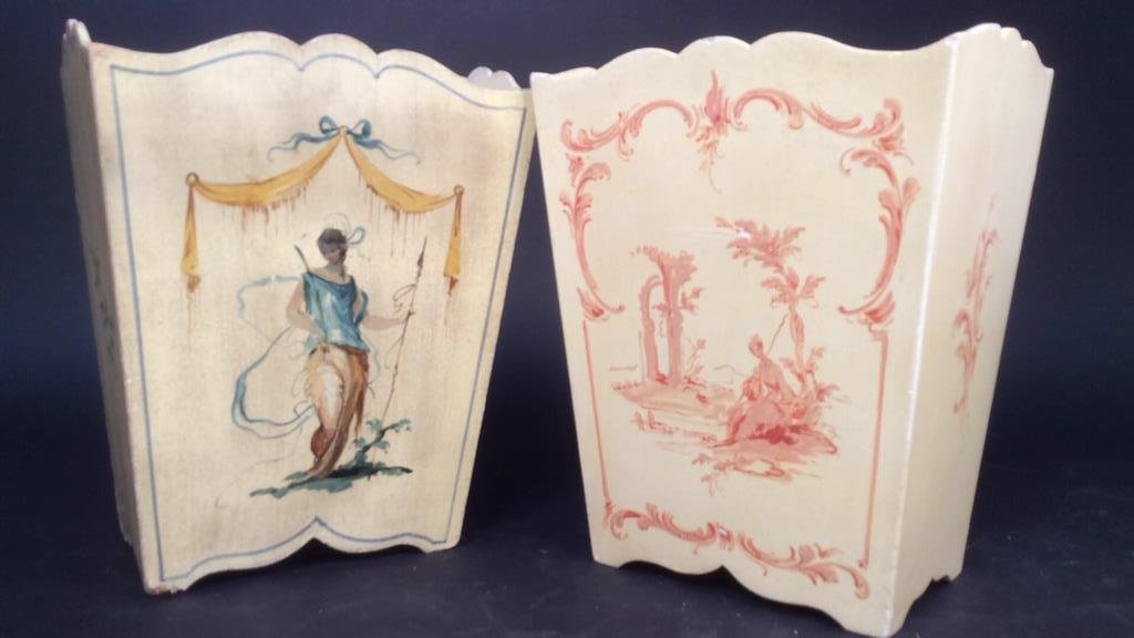 Pair Italian Wood Pails, Planters, Decor (1 of 10)