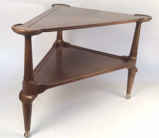 Triangular Walnut Side Table Metal Feet (1 of 10)