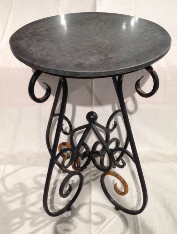 Vintage Iron & Grey Stone Top Side Table (1 of 7)