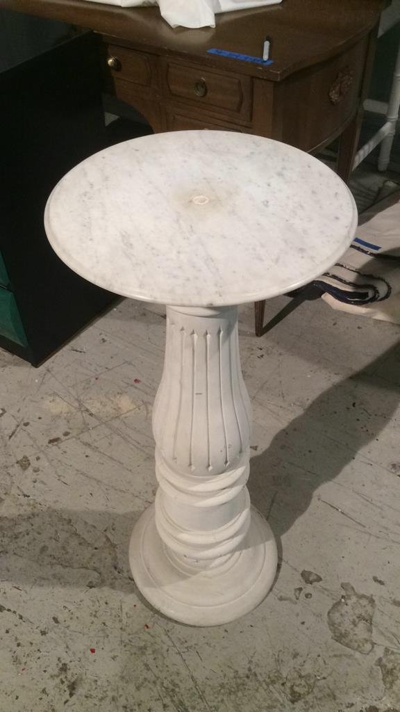 Stone Top White Painted Wood Pedestal Table (1 of 4)