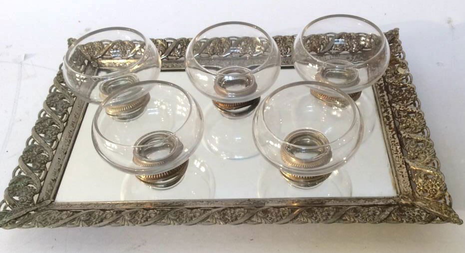 Silver tray holder and  desert cups (1 of 6)