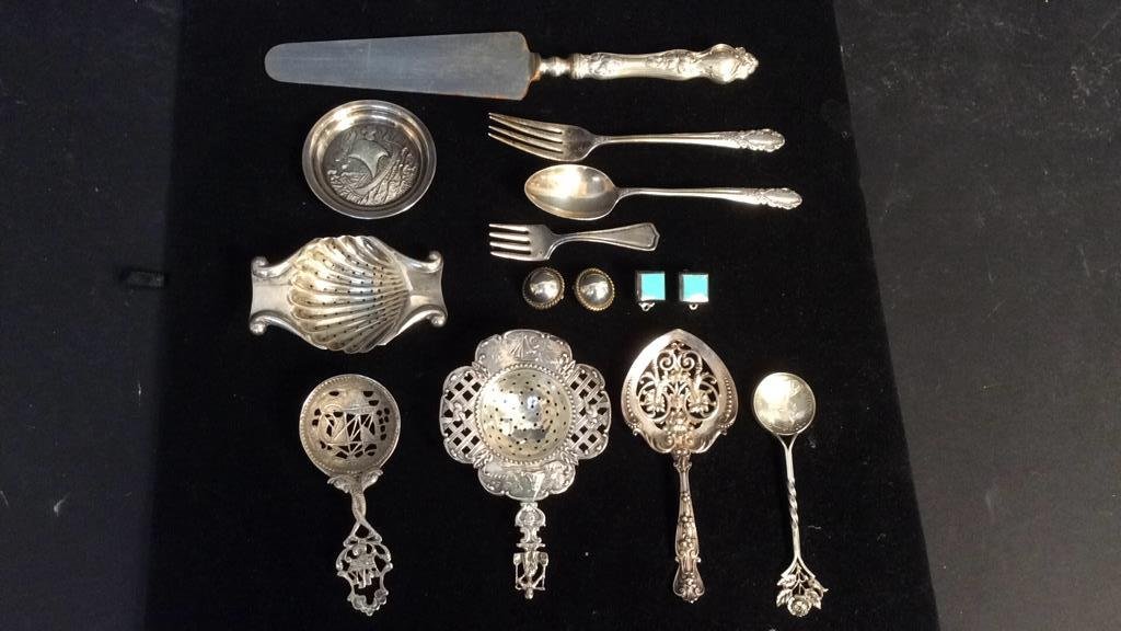 STERLING Group Lot Earrings, Spoons, Table (1 of 10)