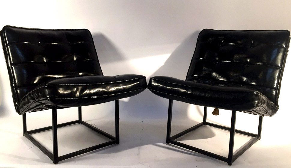 Pair Mid Century Modern Wrought Iron Deco Chairs (1 of 10)