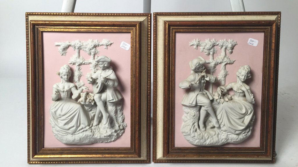 Pair Victorian Figures 3D Relief in Mixed Media (1 of 6)