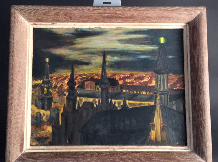 Oil on Canvas night sky signed PF (1 of 6)
