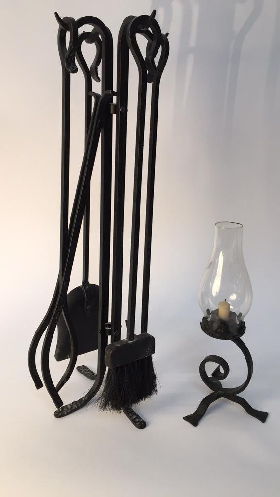 Group wrought iron fireplace tools & Lantern (1 of 5)