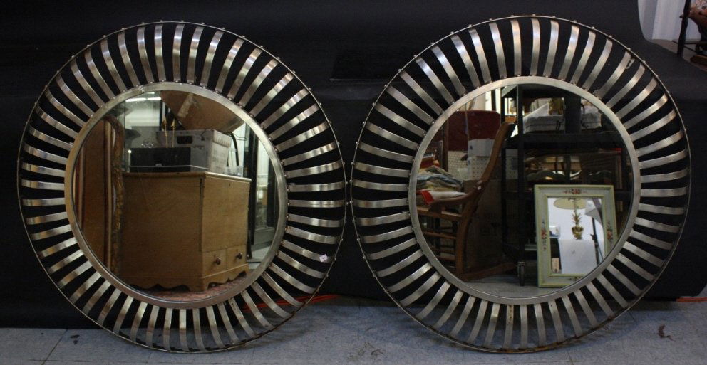 Pair Modern Steel Round Mirrors (1 of 8)