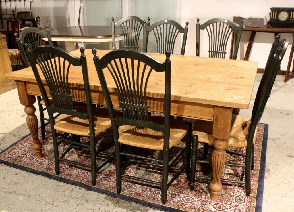 Pine Farm Table with Seven Wheat Chairs (1 of 10)