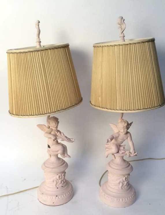 Pair ornate cherub lamps (1 of 8)