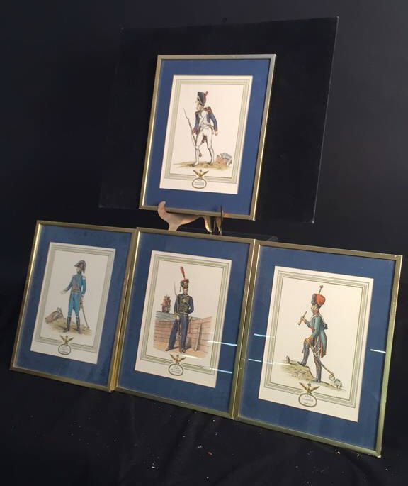 Set of FOUR French Soldier Colored Etchings (1 of 8)