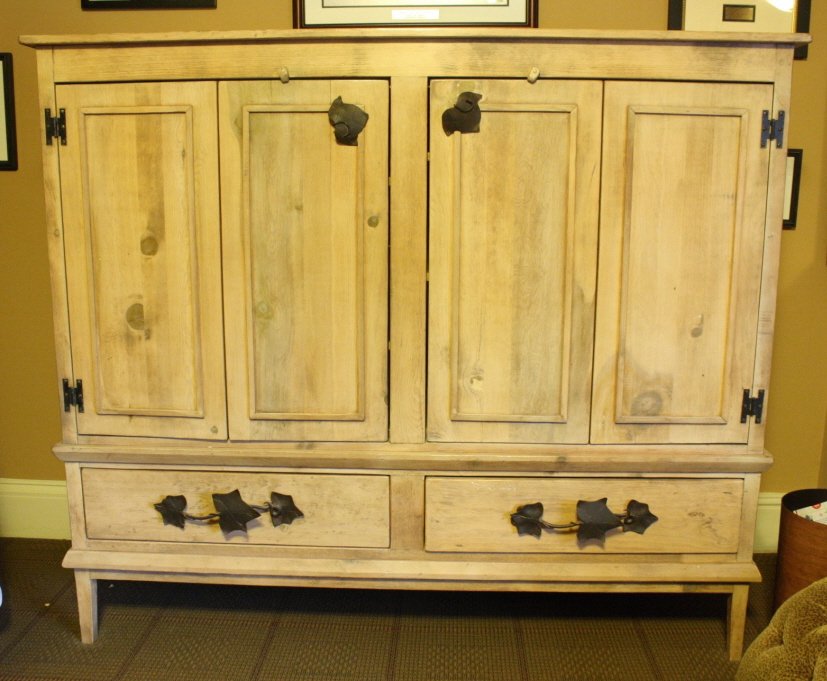 Light Pine and Iron Armoire Desk Cabinet (1 of 9)