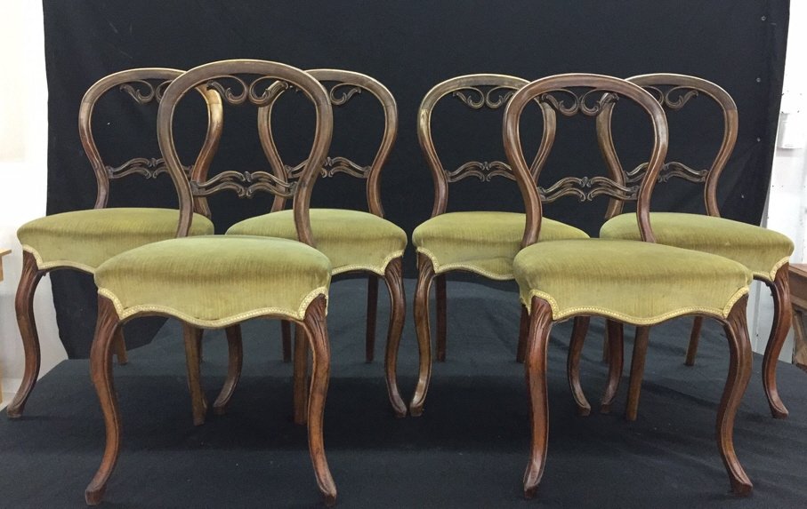 Set of SIX Antique Upholstered Side Chairs (1 of 10)