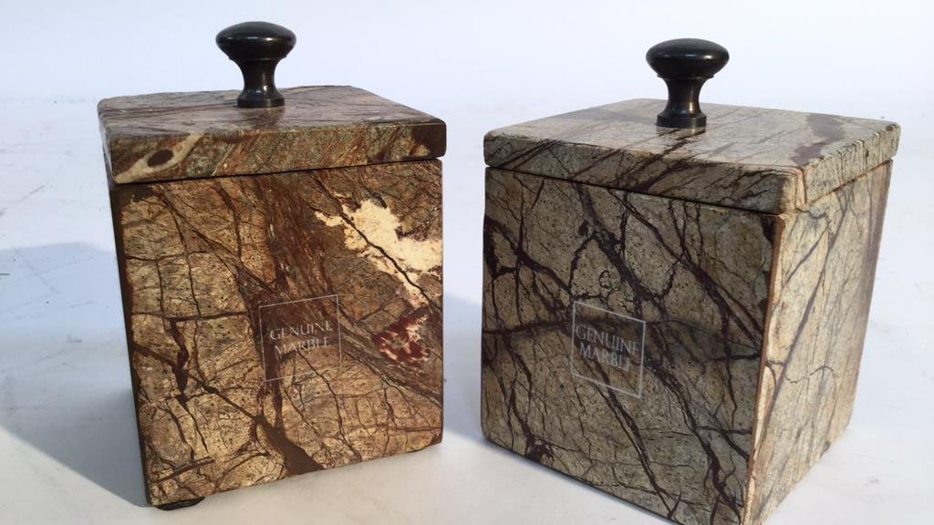 Pair lidded marble boxes (1 of 10)