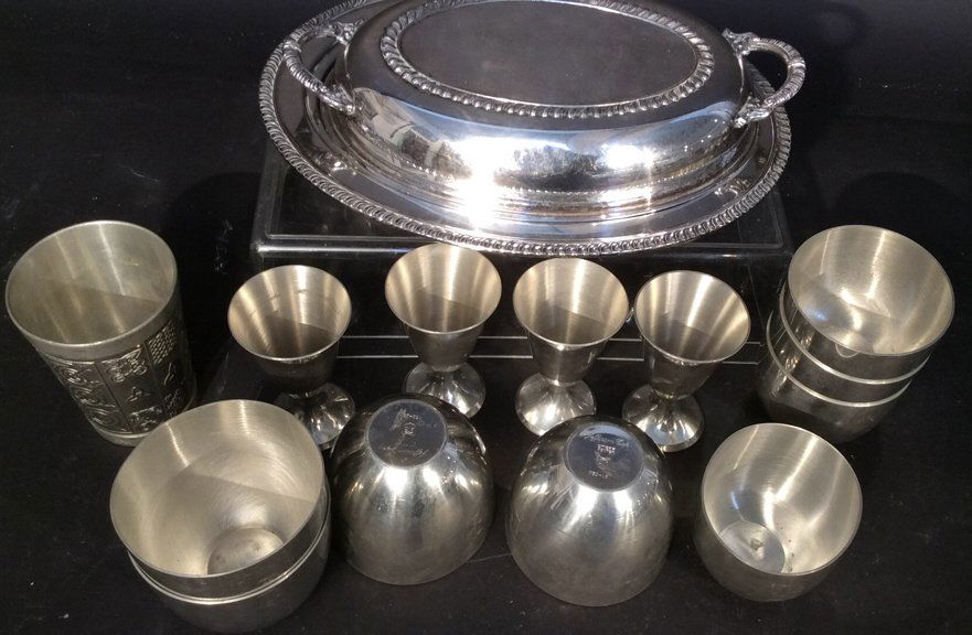 Group lot signed pewter and silver plate (1 of 9)